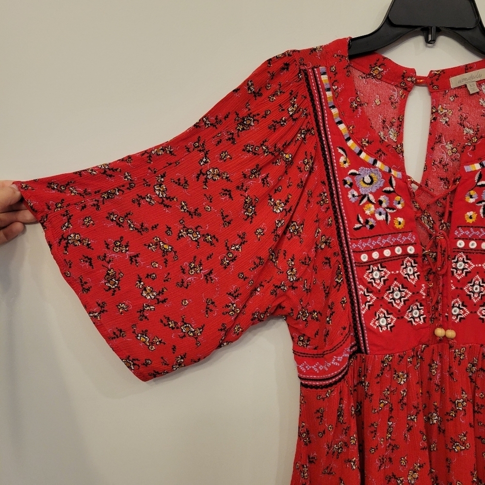 Wonderly Embroidered Floral Red Mini Dress Tunic Size XS - Picture 7 of 10
